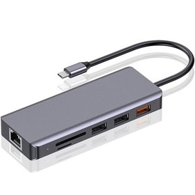 تصویر هاب 9 پورت پرودو Porodo 9in1 4K HDMI Ethernet USB-C Hub PD-91CHB توان 100 وات 