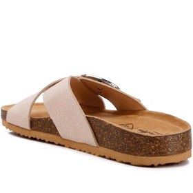 تصویر صندل بدون بند با قفل در رنگ خاکی برند london rag Buckle Slip On Sandals in Taupe