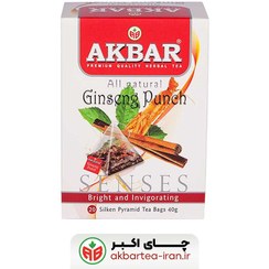 تصویر دمنوش کیسه ای 20 عددی جینسینگ (برند چای اکبر) 