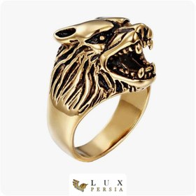 تصویر انگشتر استیل گرگ طلایی 