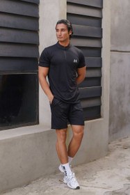 تصویر ست ورزشی تیشرت و شلوارک نیم زیپ 