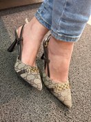 تصویر کفش پاشنه بلند گوچی زنجیردار شیک مجلسی کرم استلتو صندل زنانه ( 624 ) 