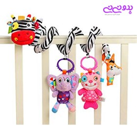 تصویر آویز تخت و کریر مارپیچ موزیکال و جغجغه ای دوکاره عروسکی به همراه دندانگیر ژولی بیبی jolly baby 