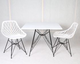 تصویر میز و صندلی ناهارخوری دو نفره؛ مدل الماس فایبرگلاس پایه فلزی + میز پایه فلزی 