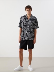 تصویر Regular Fit Kısa Kollu Desenli Viskon Erkek Gömlek 