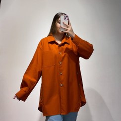 تصویر مانتو لنین بغل دکمه - نارنجی 