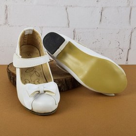 تصویر کفش مجلسی دخترانه رنگ سفید مدل جلو پاپیون دار چسبی پاشنه 3.5 کد 355320 سایز 25 تا36 