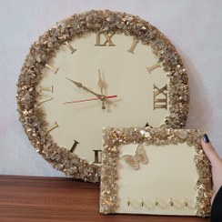 تصویر ساعت دیواری رزینی طرح کریستال قطر 40 همراه با جای آویز کلید ست با ساعت به عنوان هدیه 
