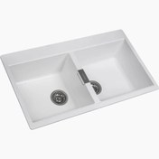 تصویر سینک گرانیتی دولگن بدون سینی لوتوس 85*50 سانت - سفید رگ طلایی Dolgen granite sink without tray lotus 85*50 cm