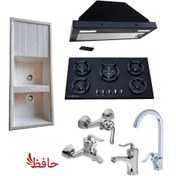تصویر ست هود مخفی و اجاق گاز رومیزی مدل F86 با سینک گرانیتی 