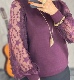 تصویر بافت زنانه مجلسی آستین گیپور طرح گل درشت 