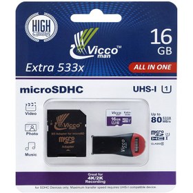 تصویر کارت حافظه microSDHC ویکو من مدل Extre 533X کلاس 10 استاندارد UHS-I U1 سرعت 80MBps ظرفیت 16 گیگابایت همراه با آداپتور SD 