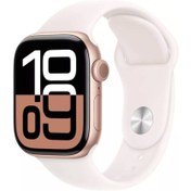 تصویر اپل واچ سری10 با گارانتی سایز 42 رنگ زرگلد با بند سیلیکون Apple Watch Series 10 Aluminum