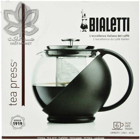 تصویر قوری شیشه ای دسته مشکی فیلتر توری استیل حجم ۱٫۲۵ لیتر بیالتی – bialetti 