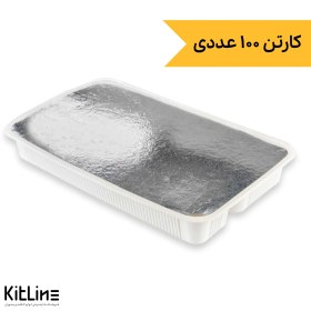 تصویر ظرف یکبار مصرف گیاهی سه خانه آملون ۲۱×۳۳ سانتیمتری (کارتن ۱۰۰ عددی) 