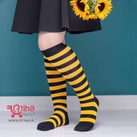 تصویر جوراب ساق بلند راه راه مدل زرد مشکی (دو سایز) 
