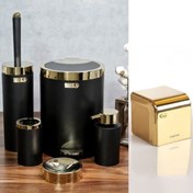 تصویر سرویس دستشویی شش پارچه مشکی طلایی بتیس مدل شاین طرح جدید با جادستمال طلایی ارسال رایگان 