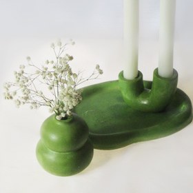 تصویر ست گلدان و جاشمعی بتنی مدل دفرمه همراه سینی 