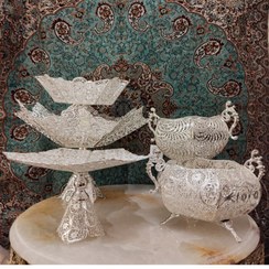 تصویر ست کامل ظروف تزیینی ملیله کاری 