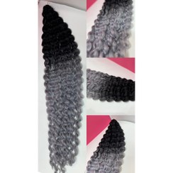 تصویر موی مصنوعی افرو روسی VIP بسته 100 گرمی قد 75 سانت | امبره - مشکی طوسی 2 Afro Russian VIP synthetic hair, 100 grams, length 75 cm Ombre