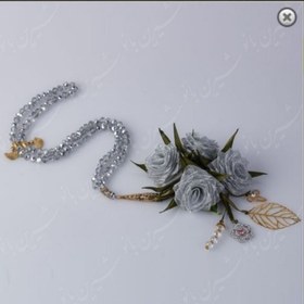 تصویر تسبیح فانتزی عروس گلدار کریستال سایز 8 نقره ای 