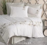 تصویر روتختی گلدوزی بژ سفید دونفره کاوری مدل Urian 