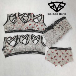 تصویر ست نیم تنه و شورت ملانژ چاپی مدل ضربدری و نیم پا 