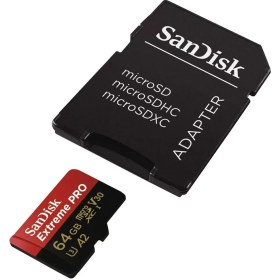 تصویر کارت حافظه microSDXC سن دیسک مدل Extreme PRO کلاس A2 استاندارد UHS-I U3 سرعت 200MBs ظرفیت 64 گیگابایت به همراه آداپتور SD 
