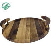 تصویر سینی دایره ای 32 سانتی _چوب گردو -دسته چوبی - 5102 