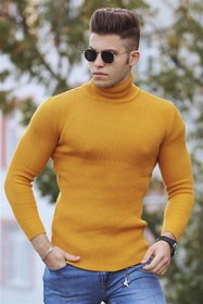 تصویر ژاکت خردلی یقه یقه 