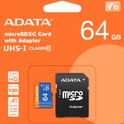 تصویر کارت حافظه میکرو اس دی ای دیتا UHS-I R80 W25 64GB 80 mbps ا ADATA UHS-I R80 W25 64GB Micro SD Card ADATA UHS-I R80 W25 64GB Micro SD Card