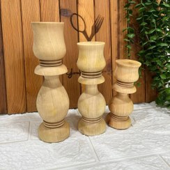 تصویر شمعدان چوبی سه سایز 