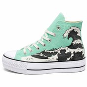 تصویر کتانی کانورس ساقدار مدل platform طرحدار رنگ فیروزه ای Converse platform high top green
