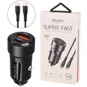 تصویر شارژر فندکی یسیدو Y55 همراه کابل Charger Yesido Y55