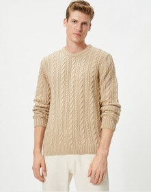 تصویر سویشرت بافت دار با یقه گرد و آستین بلند برند Koton Crew Neck Long Sleeve Textured Knitwear Sweater