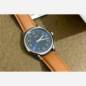 تصویر ساعت بند چرم کاسیو مردونه صفحه سورمه ای 