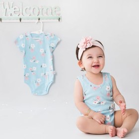 تصویر زیردکمه رکابی گل دار Lovely آبی نیلی Nili baby romper code:08616