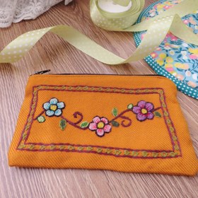 تصویر کیف پول پته دوزی شتری کیف دست دوز