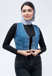 تصویر ژیله جین پایین کمر آبی تیره dark blue low-waisted denim vest