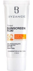 تصویر فلوئید ضد آفتاب کرم پودری +SPF50 بیزانس بژ طبیعی شماره 20 مناسب پوست مختلط و چرب 40 میلی لیتر 