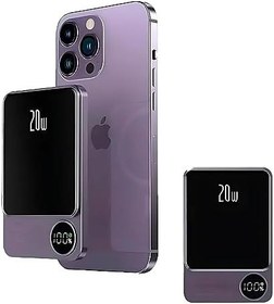 تصویر Wireless Power Bank Fast Charging 5000 mAh 20w With Digital Screen For MagSafe for iPhone and Andriod With Wire Battery Powerbank Portable Fast Charger Pocket Size Purple 