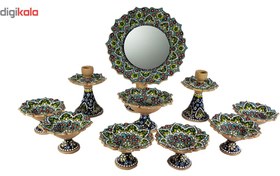 تصویر مجموعه 10 پارچه ظروف هفت سین سفالی لازاپونی طرح میناکاری مدل الماس کد 5 