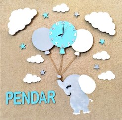 تصویر چراغ خواب کودک فانتزی دیواری مدل فیل و بادکنک با ساعت 