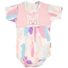 تصویر بادی نوزادی دخترانه به آوران طرح رنگین کمان آستین کوتاه 