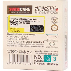 تصویر کاندوم سوئیس کر آنتی باکتریال مدلAnti Bacterial & Fungal Swiss Care Condom