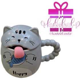 تصویر ماگ گربه زبون دراز - طوسی 