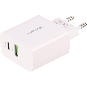 تصویر شارژر دیواری نت فورس مدل NW-220 PD 20W NETFORCE NW-220 2PORT 3A QC PD 20W FAST WALL CHARGER