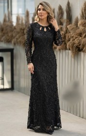تصویر لباس مجلسی زنانه دانتل برتلی و سنگدوزی تارا سایز ۴۶ سبز 