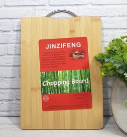 تصویر تخته گوشت مستطیلی بزرگ Jinzif Eng چوبی (28*38)دسته استیل (100) 