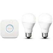 تصویر کیت راه‌اندازی لامپ هوشمند ال‌ای‌دی دیم‌شونده Philips Hue White A19 60 واتی (2 لامپ سفید 60 واتی A19 و 1 هاب سازگار با Amazon Alexa Apple HomeKit و Google Assistant)، 2 بسته Philips Hue White A19 60W Equivalent Dimmable LED Smart Bulb Starter Kit (2 A19 60W White Bulbs and 1 Hub Compatible with Amazon Alexa Apple HomeKit and Google Assistant), 2 Pack